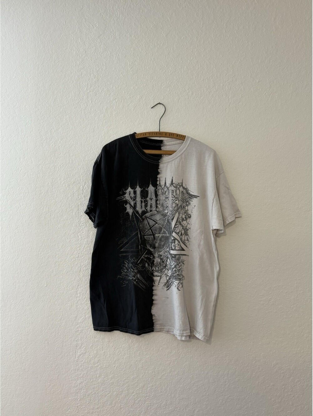 Slayer Skull Split Tee Tie Dye Thrash Metal Band Black White T-Shirt Size Large